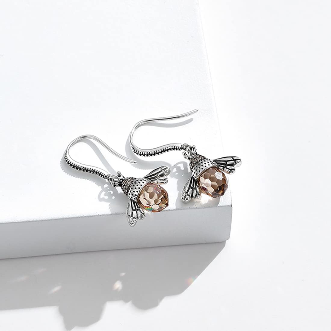 Rockyu ピアス レディース ミツバチ シルバー925 王冠デザイン オレンジクリスタル アレルギー対応