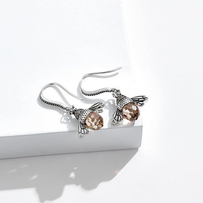 Rockyu ピアス レディース ミツバチ シルバー925 王冠デザイン オレンジクリスタル アレルギー対応