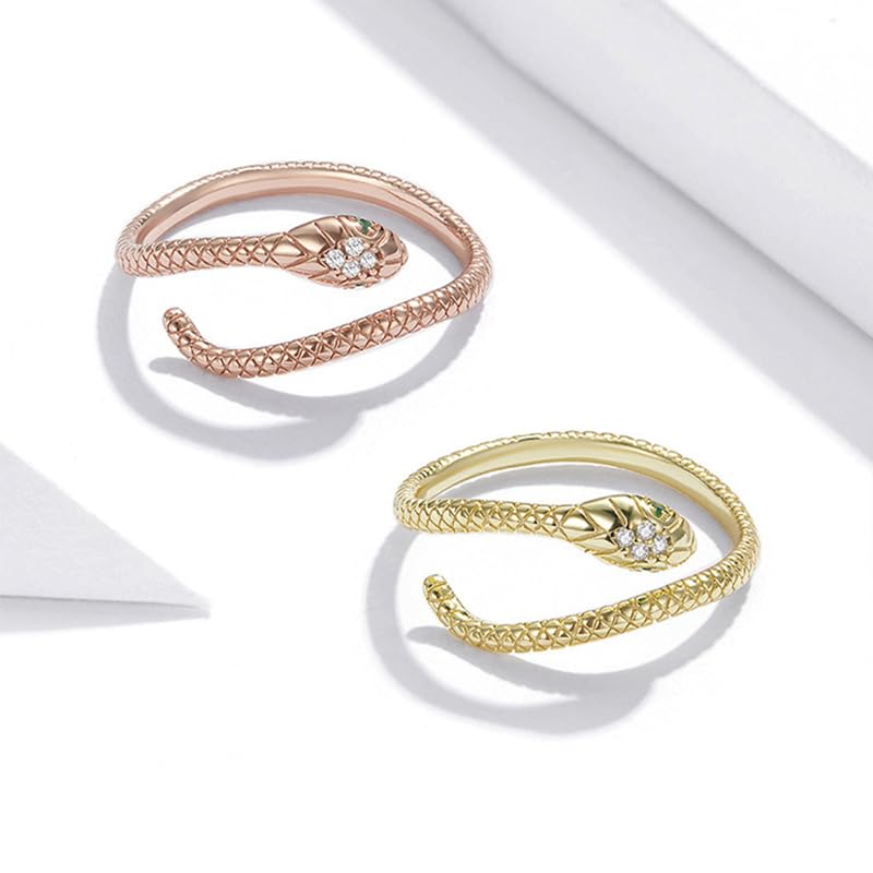 Rockyu スネークリング レディース フリーサイズ シルバー925 蛇指輪 4色展開 金属アレルギー対応