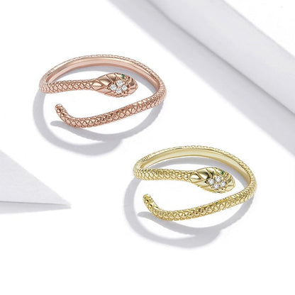 Rockyu スネークリング レディース フリーサイズ シルバー925 蛇指輪 4色展開 金属アレルギー対応