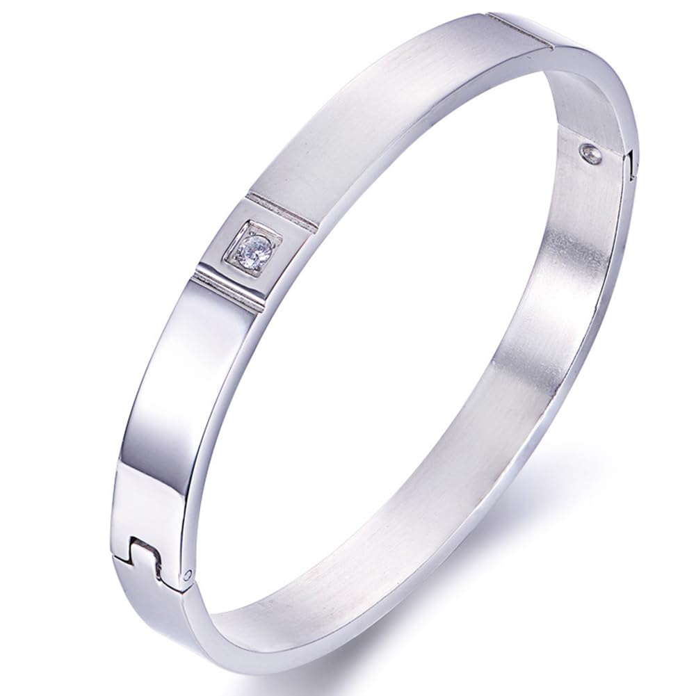 Rockyu ペアブレスレット – チタン製シンプルバングル ダイヤ付き メンズ＆レディース