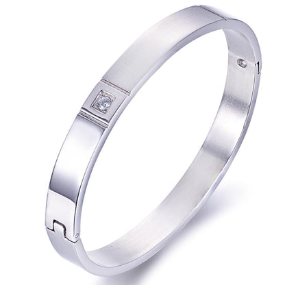 Rockyu ペアブレスレット – チタン製シンプルバングル ダイヤ付き メンズ＆レディース