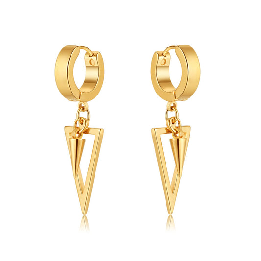 Rockyu メンズ フープピアス 三角チャーム付き ステンレス製 金属アレルギー対応