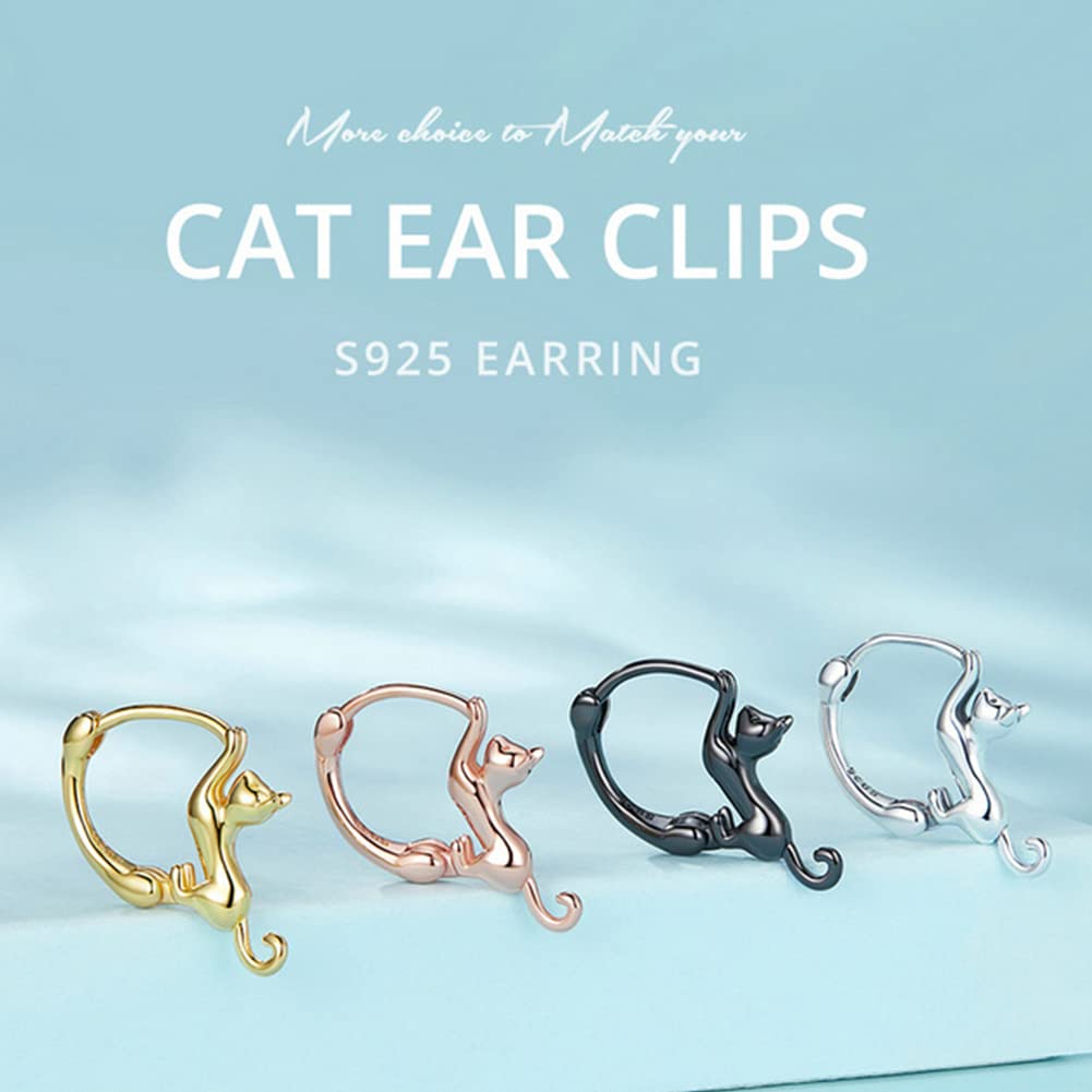 Rockyu レディース 猫フープピアス S925 シルバー製 動物モチーフ アレルギー対応