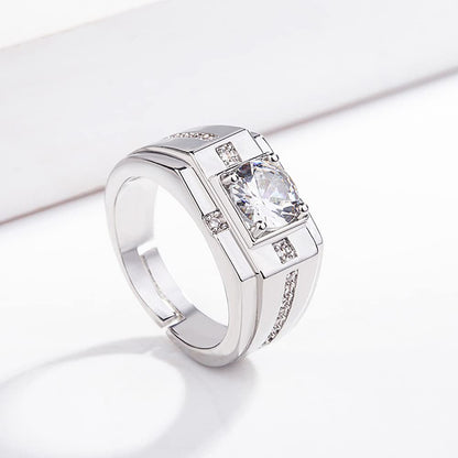 Rockyu メンズリング フリーサイズ 一粒ジルコニア シルバー 光沢仕上げ