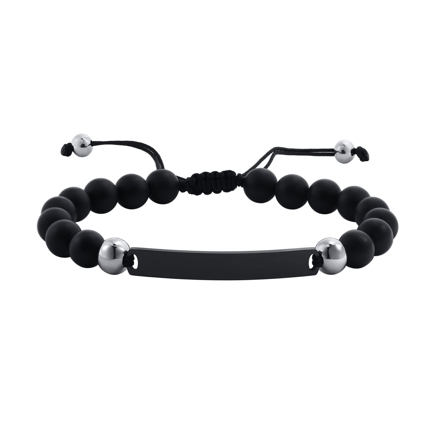 Rockyu ブレスレット メンズ レディース プレート 数珠チェーン ステンレス 調整可能