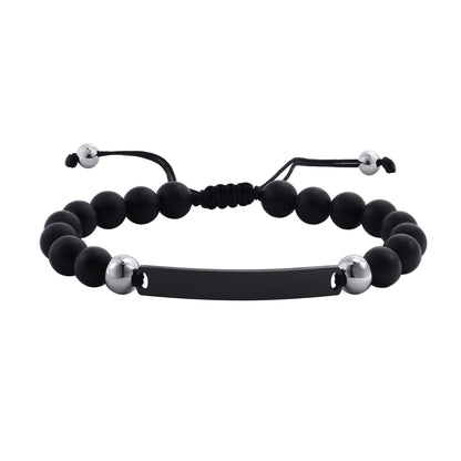 Rockyu ブレスレット メンズ レディース プレート 数珠チェーン ステンレス 調整可能