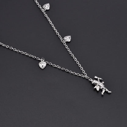 Rockyu ネックレス レディース シルバー キューピッド×ハートチャーム｜天使モチーフの可愛いチタンペンダント