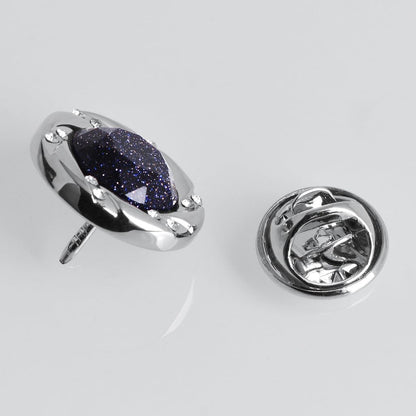 Rockyu ブローチ メンズ ブルーサンドストーン ステンレス ラウンド スーツピン 17mm フォーマル 結婚式 ビジネス