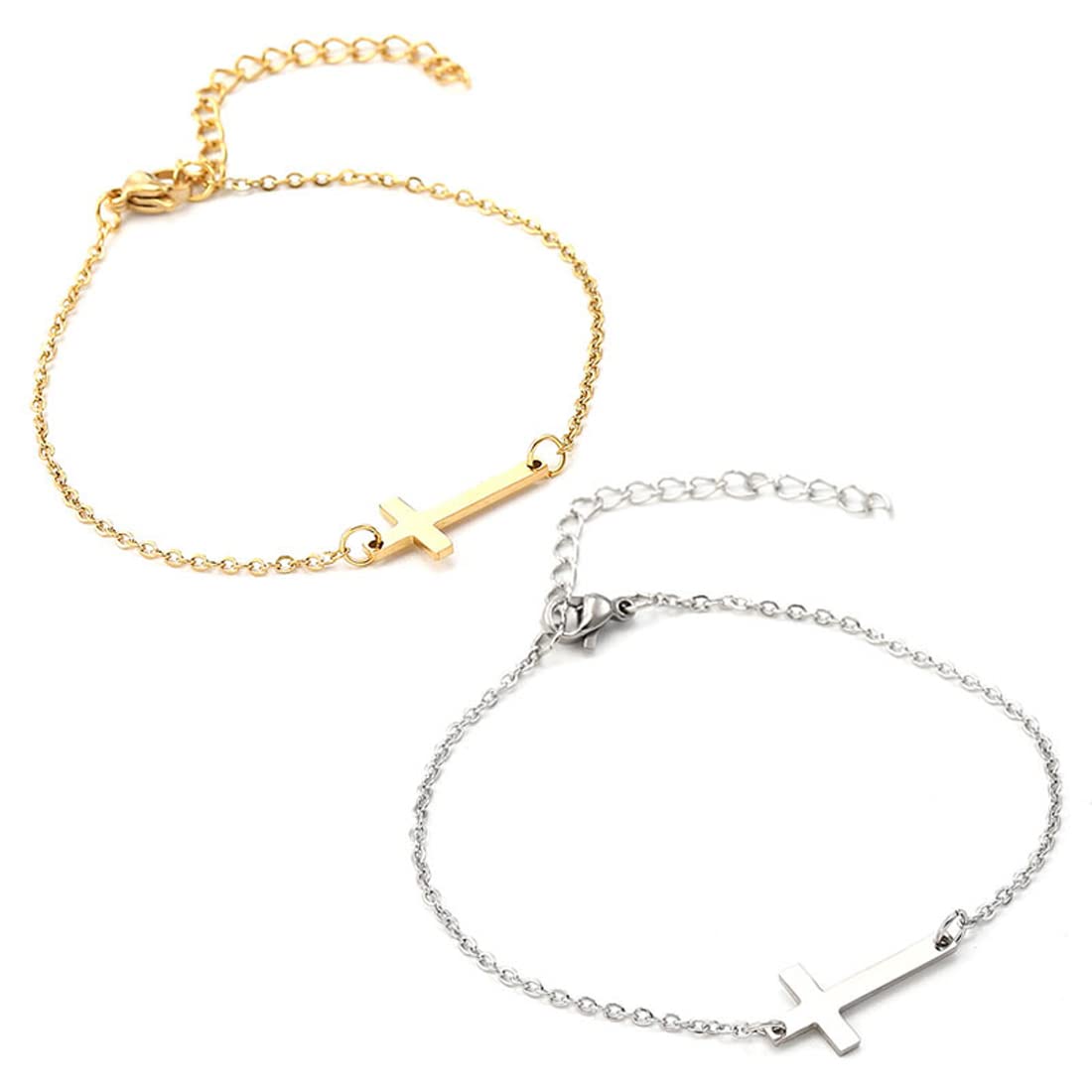 Rockyu クロスデザイン ネックレス＆ブレスレット ステンレス ゴールド／シルバー レディース