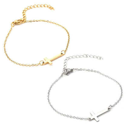 Rockyu クロスデザイン ネックレス＆ブレスレット ステンレス ゴールド／シルバー レディース