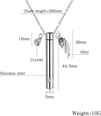 Rockyu 円筒カプセル 遺骨ネックレス｜ジルコニア×ステンレス製 手元供養ペンダント