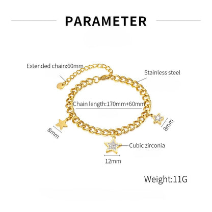 Rockyu ブレスレット レディース ゴールド 星型チャーム ジルコニア付き ステンレスチェーン