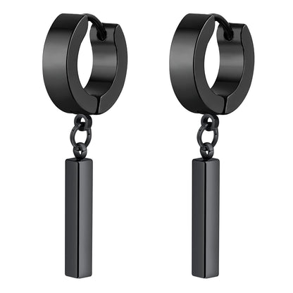 Rockyu メンズ ピアス スティックペンダント リングピアス バーイヤーカフ ブラック＆シルバー ステンレス製