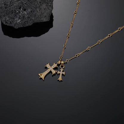 Rockyu ネックレス メンズ 十字架 シルバー&ゴールド チタン製 ジルコニア ペンダント