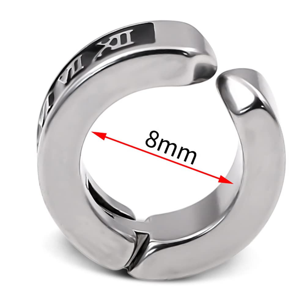 Rockyu フェイクピアス メンズ シルバー 黒 ローマ数字 チタン ノンホール