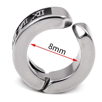 Rockyu フェイクピアス メンズ シルバー 黒 ローマ数字 チタン ノンホール