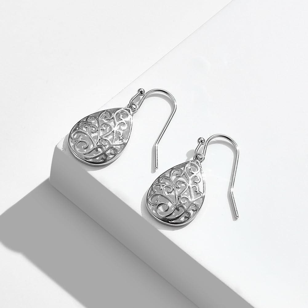 Rockyu ピアス レディース ゴールド シルバー 心形 フック ハートピアス 揺れる 透かし彫り ステンレス 友達 誕生日 パーティー ギフト おしゃれ アクセサリー (雫)