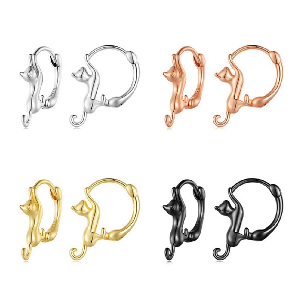 Rockyu レディース 猫フープピアス S925 シルバー製 動物モチーフ アレルギー対応