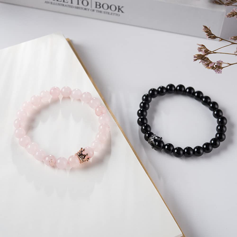 Rockyu ブレスレット メンズ レディース 2連 数珠 ビーズ 天然石 瑪瑙 クリスタル クラウン 開運 厄除けアクセサリー