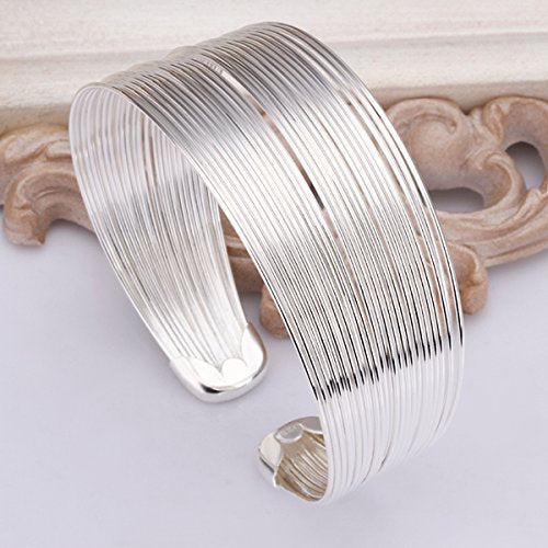 Rockyu シルバープレート バングル レディース 幅広デザイン アンティーク調 太めブレスレット