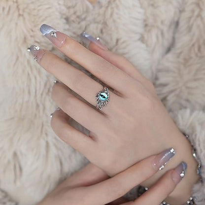 Rockyu 悪魔の目 指輪 シルバー フリーサイズ ジルコニア付き INS風ユニセックスリング