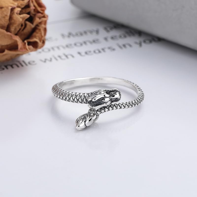 Rockyu ドラゴンリング シルバー925 フリーサイズ 細身デザイン 龍モチーフ 男女兼用アクセサリー