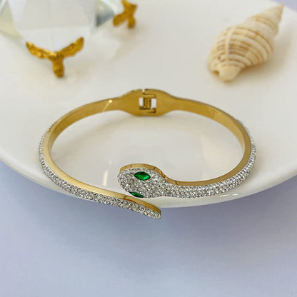 Rockyu 蛇形ブレスレット レディース 18K仕上げ ジルコニア 純チタン製