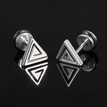 Rockyu ピアス メンズ レディース 三角モチーフ ダブルデザイン チタン製 金属アレルギー対応