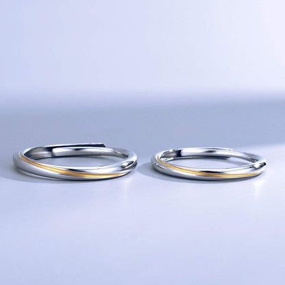 Rockyu ペアリング 2個セット S925 純銀製 指輪｜フリーサイズ 調整可能 ゴールド×シルバー