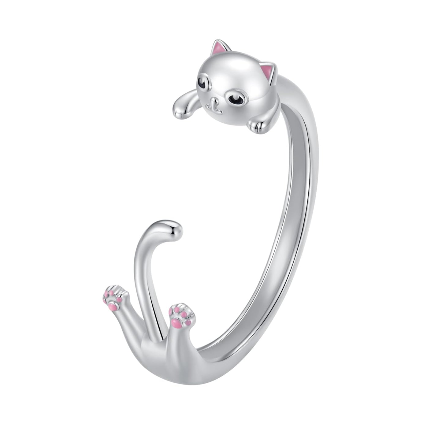 Rockyu 猫リング シルバー925 レディース フリーサイズ アニマルモチーフリング
