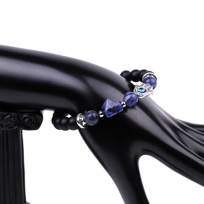 Rockyu ブレスレット レディース メンズ 天然石 ハムサの手 数珠 オニキス パワーストーン ビーズブレスレット 誕生日や記念日に