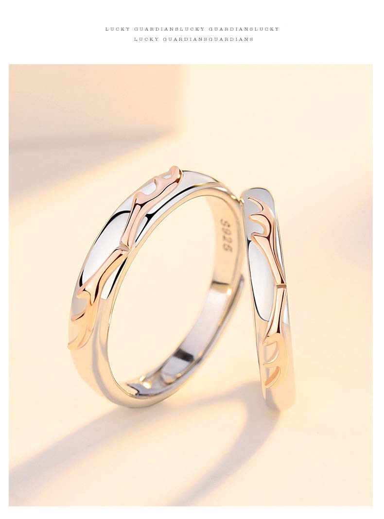 Rockyu リング メンズ レディース ペアリング 鹿の角モチーフ 925シルバー フリーサイズ