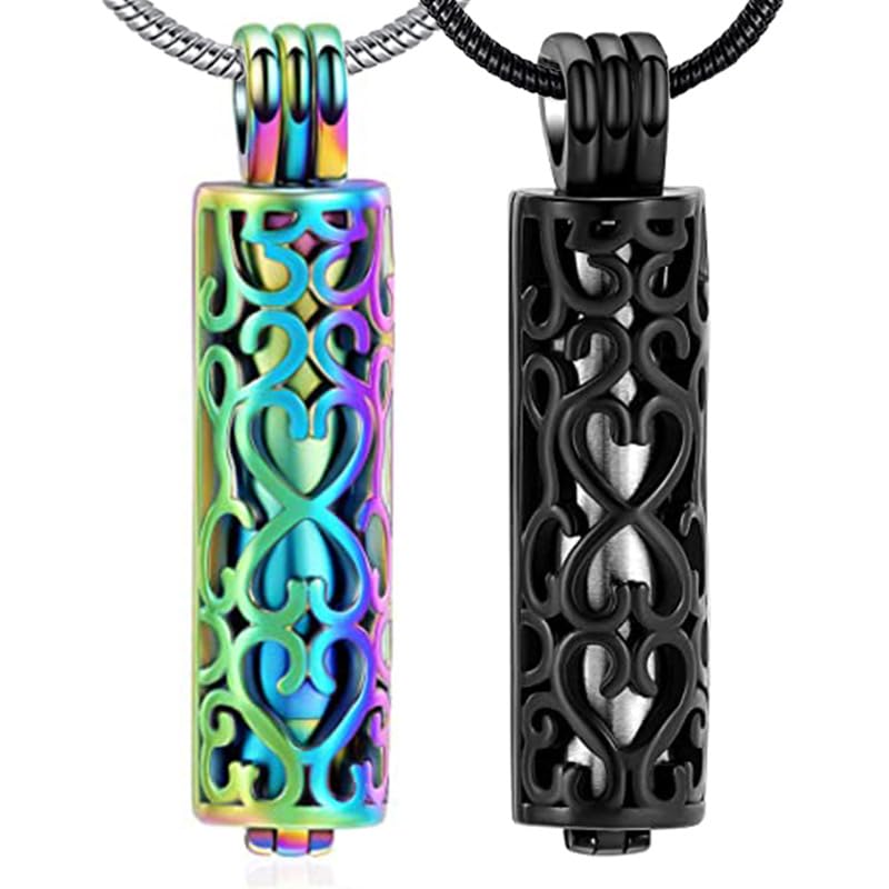 Rockyu 骨壷ペンダント ネックレス レディース メンズ ステンレス 円柱 ハートモチーフ メモリアルペンダント 骨灰収納 ゴールド シルバー ブラック