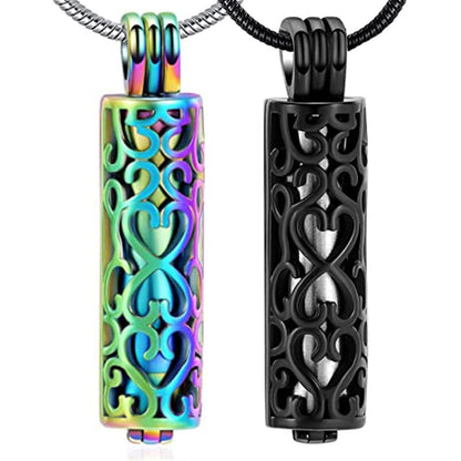 Rockyu 骨壷ペンダント ネックレス レディース メンズ ステンレス 円柱 ハートモチーフ メモリアルペンダント 骨灰収納 ゴールド シルバー ブラック