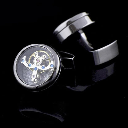 Rockyu 飛輪カフスボタン ダブルトゥールビヨン風デザイン スチームパンク調 3色展開 ユニセックス