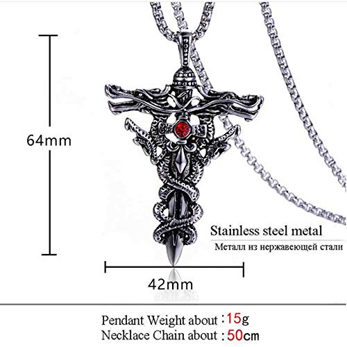 Rockyu メンズ ネックレス 十字架 双竜 ルビー 316Lステンレス 18k金メッキ