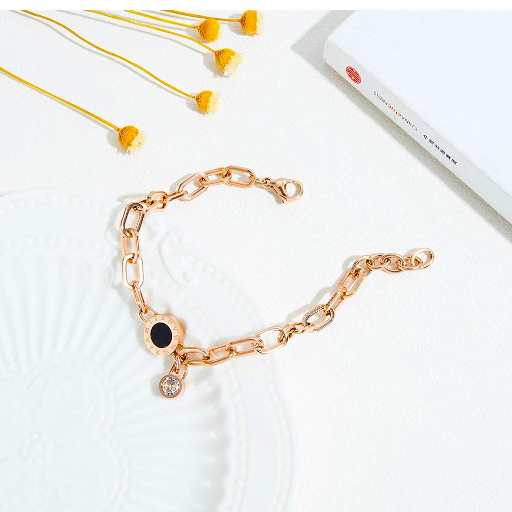 Rockyu ブレスレット レディース チェーン ピンクゴールド ステンレススチール