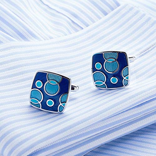Rockyu ネクタイピン＆カフスセット メンズ シルバー ブルー幾何学模様 ビジネス・結婚式用 ギフト