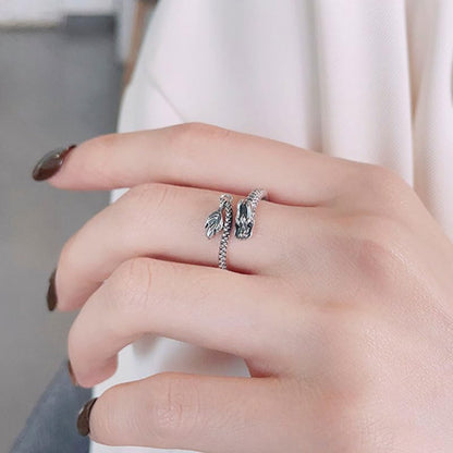 Rockyu ドラゴンリング シルバー925 フリーサイズ 細身デザイン 龍モチーフ 男女兼用アクセサリー