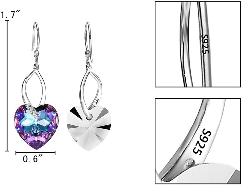 Rockyu シルバー925 ハート型 オーストリアクリスタル 揺れるピアス レディース