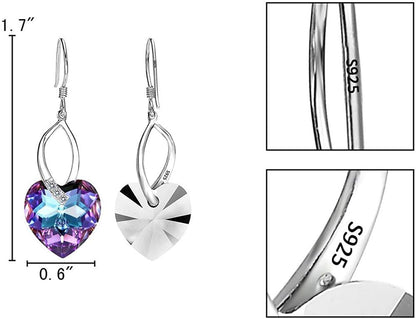 Rockyu シルバー925 ハート型 オーストリアクリスタル 揺れるピアス レディース
