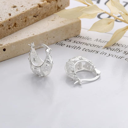 Rockyu シルバー925 桜花透かし彫りフープピアス 小ぶりヨーロピアンデザイン