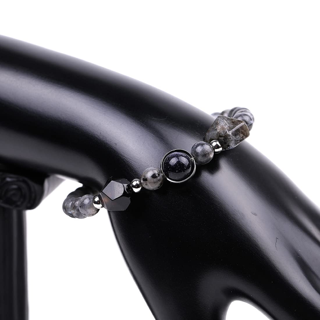 Rockyu ブレスレット レディース メンズ 天然石 パワーストーン 数珠 ピラミッド型ビーズ タイガーアイ ラピスラズリ ブラックオニキス 誕生日 プレゼント