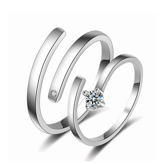 Rockyu ペアリング シルバー フリーサイズ ジルコニア オープンリング 2個セット カップル指輪 記念日・バレンタインギフト