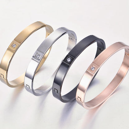 Rockyu ペアブレスレット – チタン製シンプルバングル ダイヤ付き メンズ＆レディース