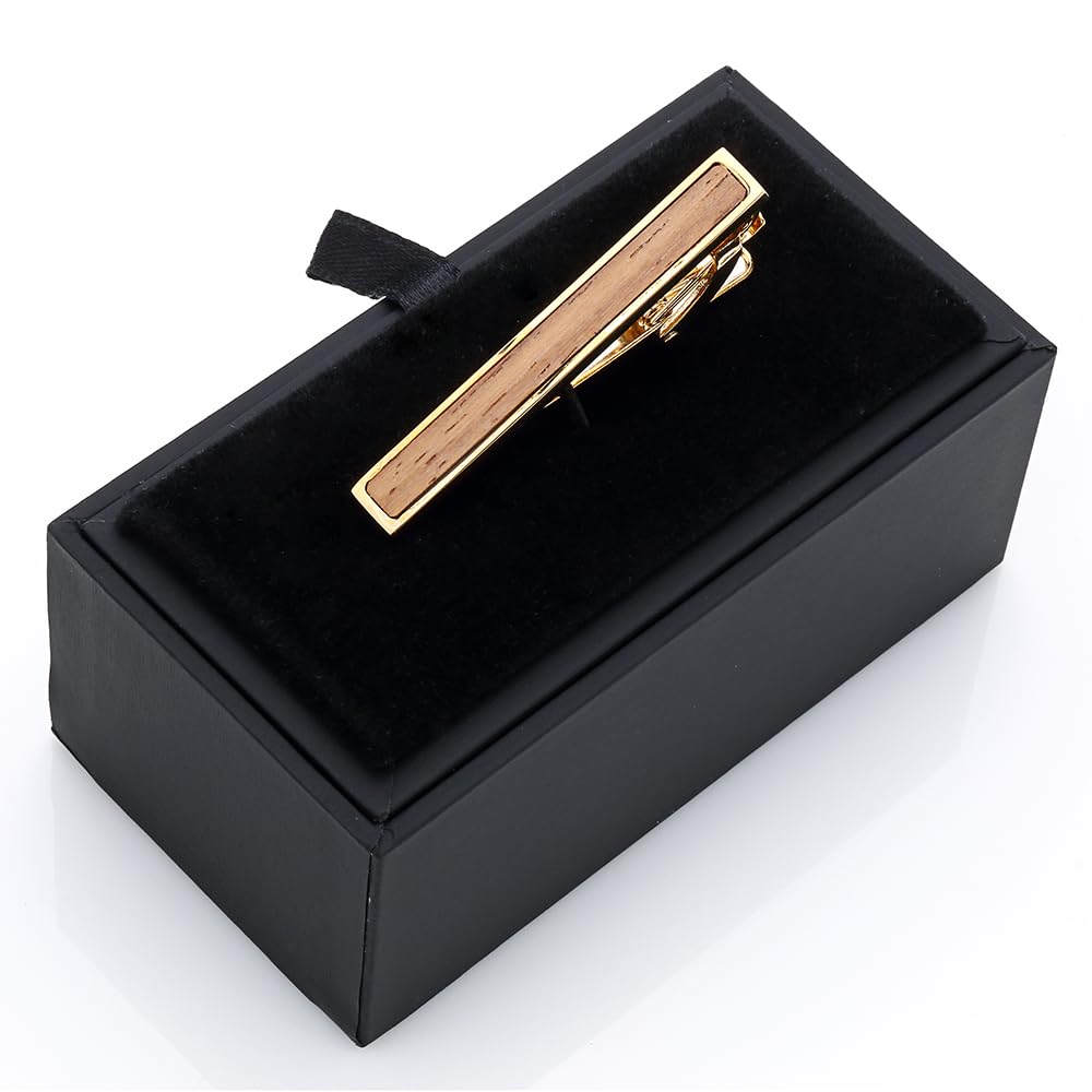 Rockyu ネクタイピン メンズ 木製 ステンレス 長方形デザイン ビジネス/ギフト用