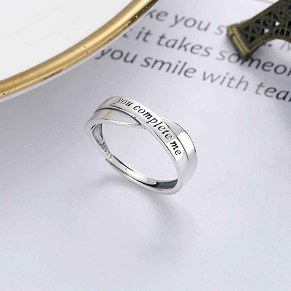 Rockyu 英語メッセージ入りリング S925シルバー レディース フリーサイズ クロスデザイン