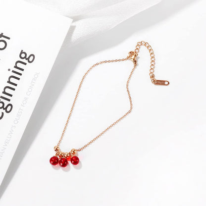 Rockyu アンクレット レディース 18金仕上げ レッドボール付き 細身チェーン 調整可能