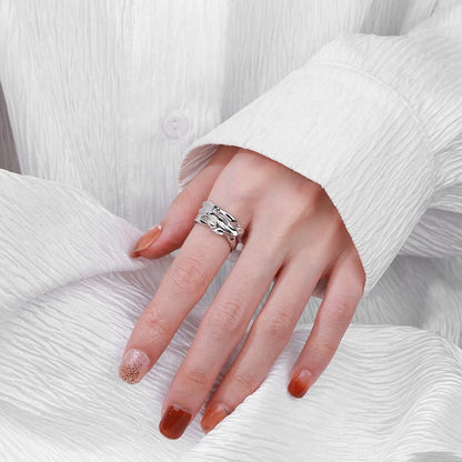 Rockyu 指輪 レディース メンズ 太め シルバー925 ツイストリング 不規則デザイン フリーサイズ 男女兼用 おしゃれ プレゼント